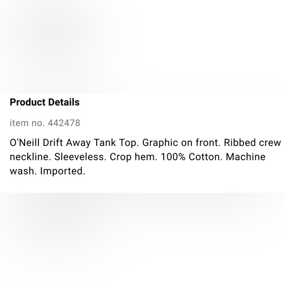 NWT O’Neill Drift Away Crop Tank Top - Picture 6 of 7